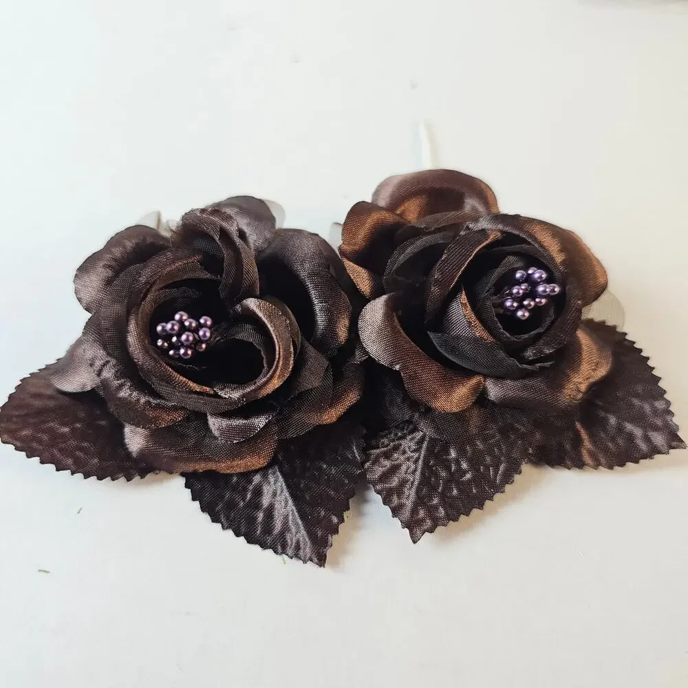 14 Chocolate Brown Silk Rose Picks 2.5in Artificial Flowers Wedding Floral Craft